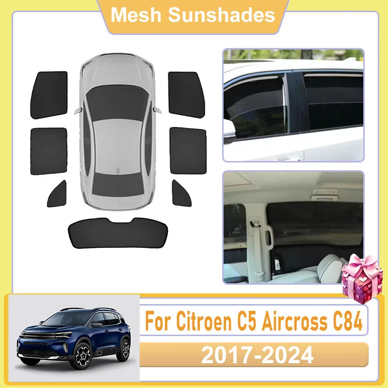 

For Citroen C5 Aircross Accessories C84 2017-2024 2023 2020 Car Window SunShade Cover Mesh light Shield Heat UV Protector Baffle