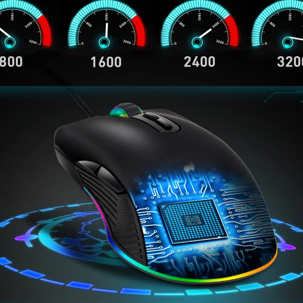 Type-C Gaming Mouse 4 Rgb Light Modes Side Flow Lighting Ergonomic Skin-Friendly Grip 4 Dpi Levels 800 1600 2400 3200 Plug Play