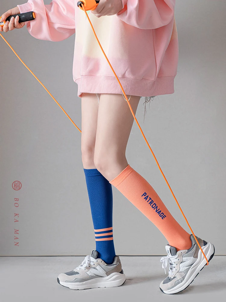 

Fashion Personality Left Right Colors Women's Calf Socks Tight Sports Fitness In Tube Socks Lolita Hottie Elastic Pressure Socks