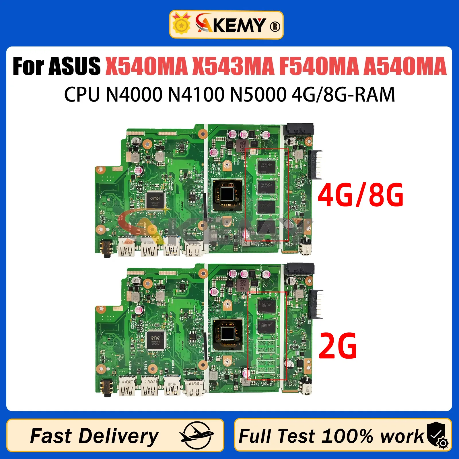 

X540MA Mainboard For ASUS X543MA X540MAS F540MA A540MA D540MA X540M Laptop Motherboard N4000 N4100 N5000 CPU 2G/4G/8G RAM