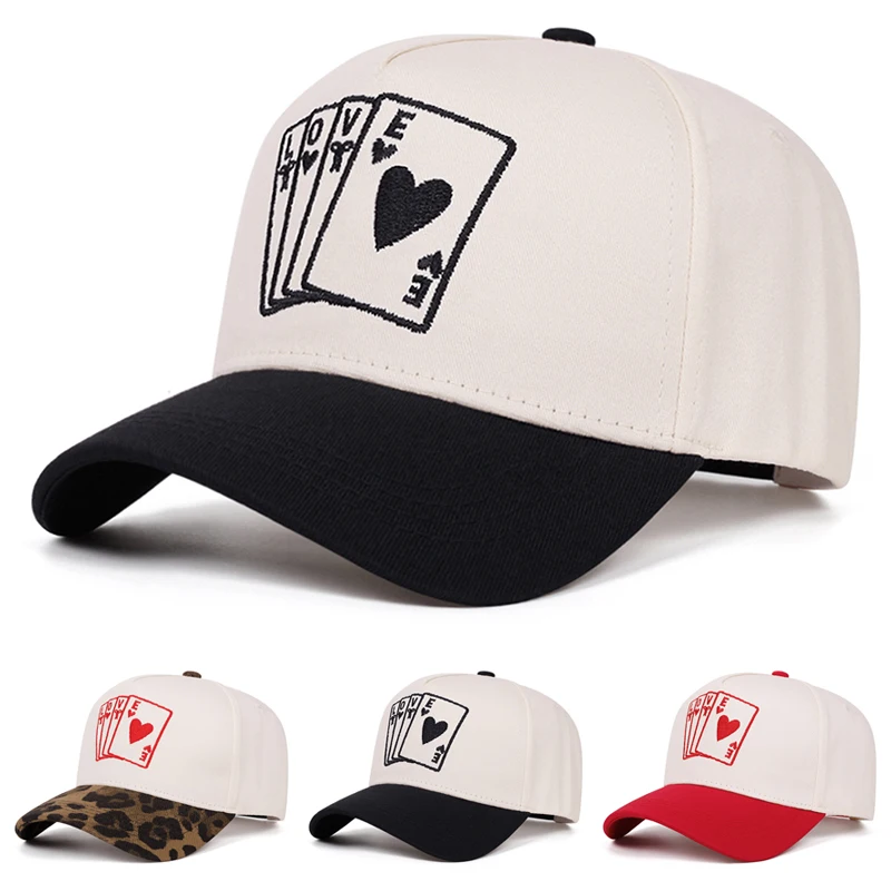 2026 New Baseball Hat Red Peach Poker LOVE Embroidered Hip Hop Skateboarding Hat Daily Commuting Decoration Sunshade Hat Unisex