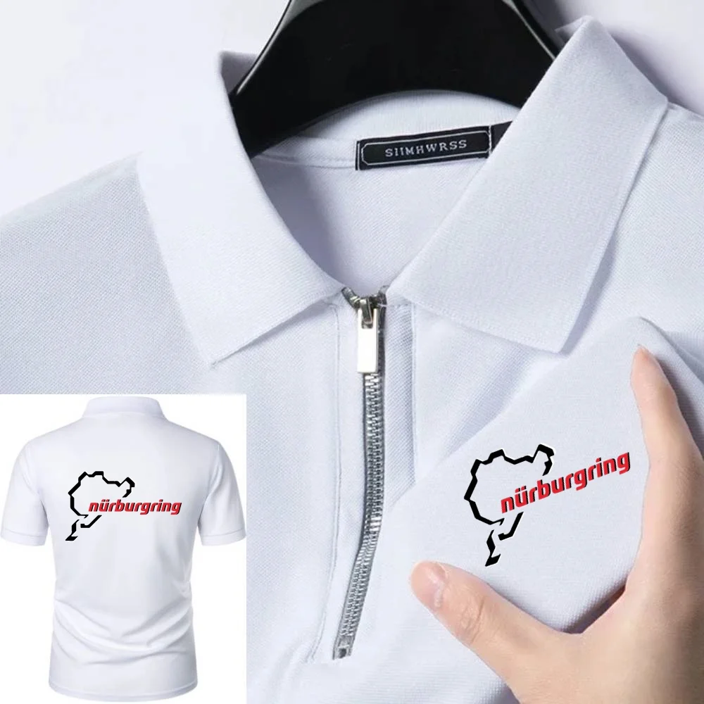 Poloshirt Nürburgring Race Track Adventure Herren Kurzarm-T-Shirts Reißverschluss-Revers-Tops T-Shirt Sommer atmungsaktiv leichte Streetwear