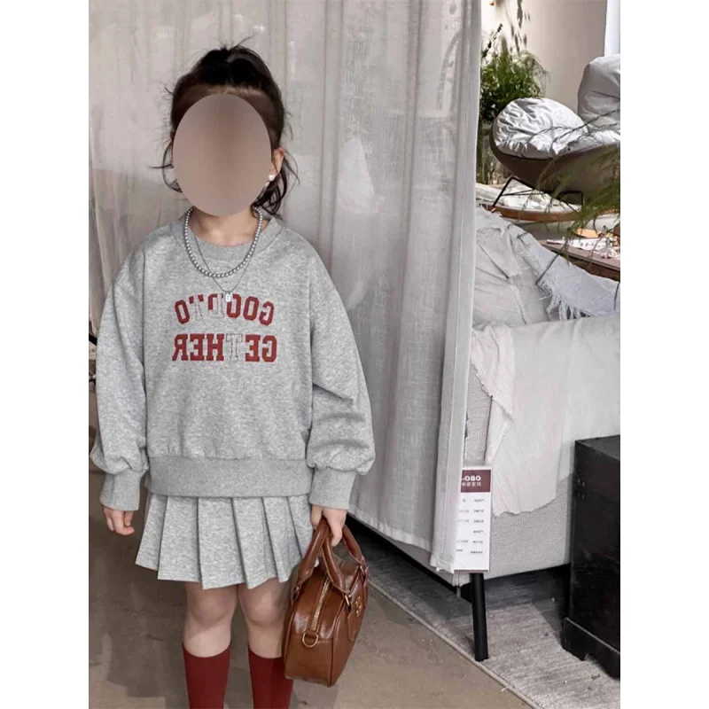 Hnq-Girls' Suit Autumn New Preppy Style Long-Sleeved Sweater+Pleated Skirt2Set Children One Piece Dropshipping