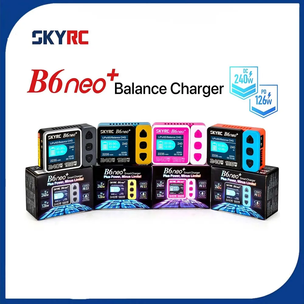 

​ SKYRC B6neo + умное зарядное устройство высокой мощности DC240W PD126W Многоязычное балансное зарядное устройство 600 мА XT60/Type-C Компактное зарядное устройство Разрядное устройство