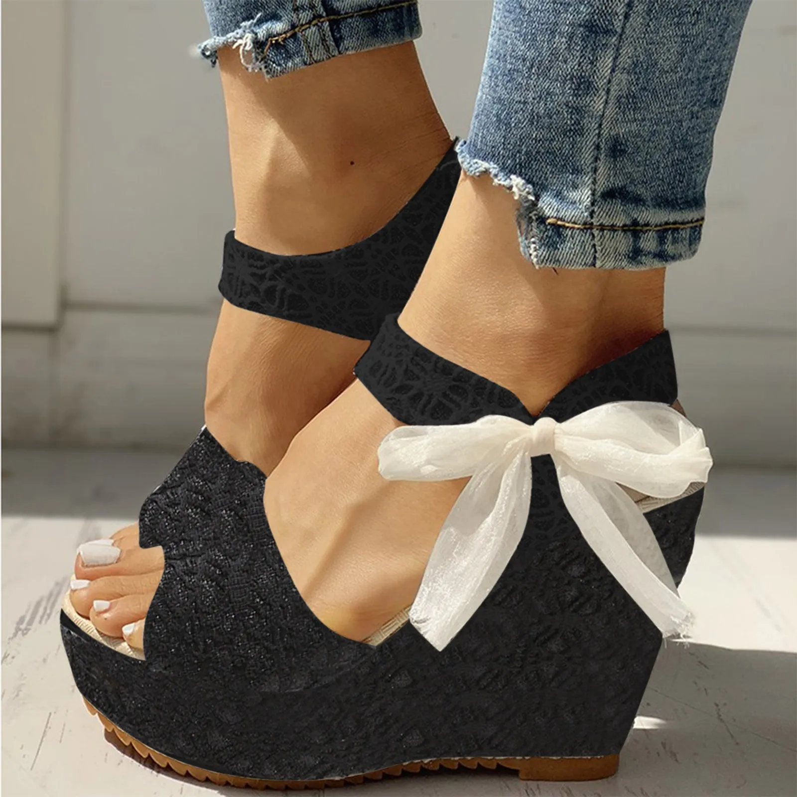 Women High Heel Sandals Open Toe Wedges Spring Summer Sandals Fashion Platform Ribbon Lace Up Daily Dressy Sandalias de mujer