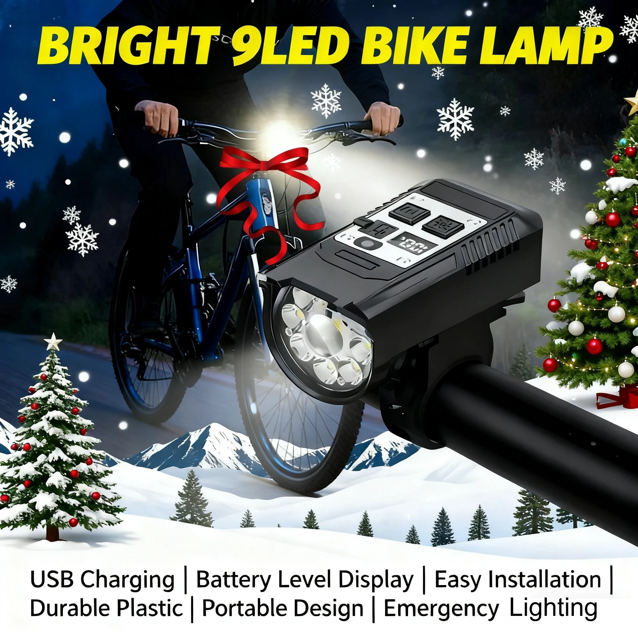 9 LED Bicycle Headlight Portable Rechargeable Bright Front Bike Lamp Ultralight Handlebar Lights Waterproof Cycling Flashlight