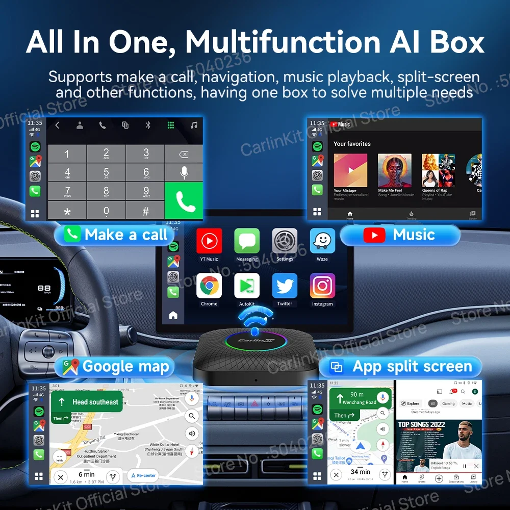 CarlinKit CarPlay TV Box Android Auto Беспроводной адаптер Carplay Android 13 SM6225 8 128G Smart Box для Netflix Spotify Kia IOS17