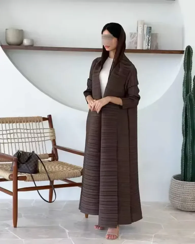 

Abaya Mosong Fashion Miyake Pleated Trench Coat Retro Design Loose Cardigan Luxury Robes Women