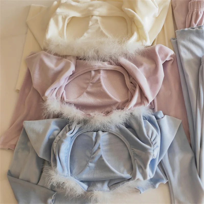 ملابس نوم شتوية دافئة جديدة وسادة صدر بدلة بناطيل جزيرة مخملية سميكة بيجامة نسائية بأكمام طويلة ملابس نوم ملابس منزلية للسيدات
