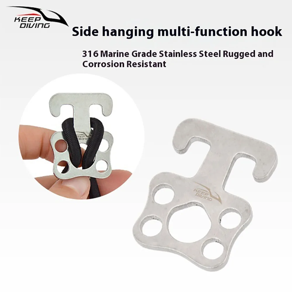 Diving Back Fly Side Hanging Elastic Rope Hook Buckle 316 Stainless Steel Multifunctional Hook BCD Waist Connecting Rope Buckle