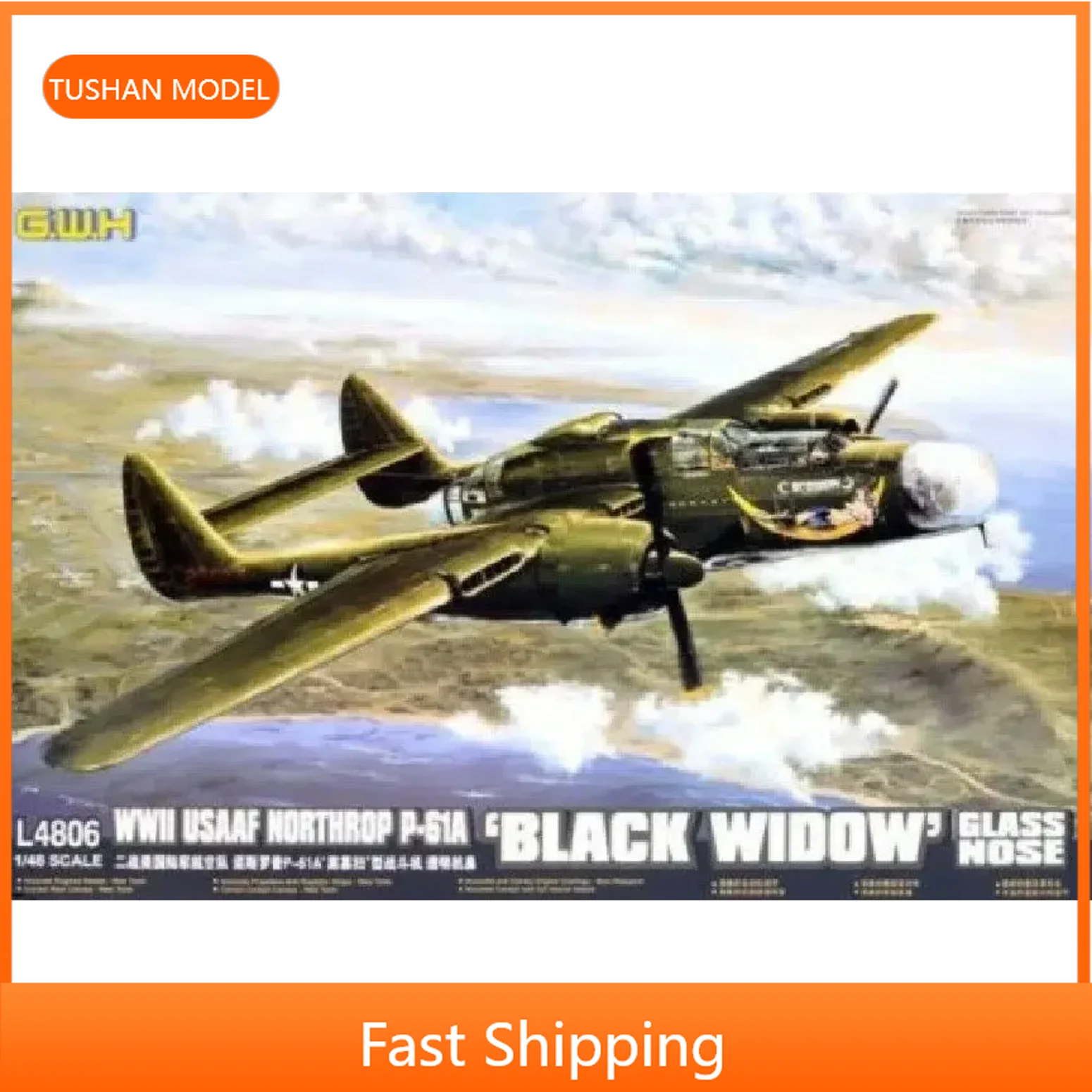 Kit de modelo de escala de avión de ataque para montar, 1:48 L4806 USAAF Northrop P-61A, nariz de cristal "Viuda Negra", calidad superior de Great Wall Hobb