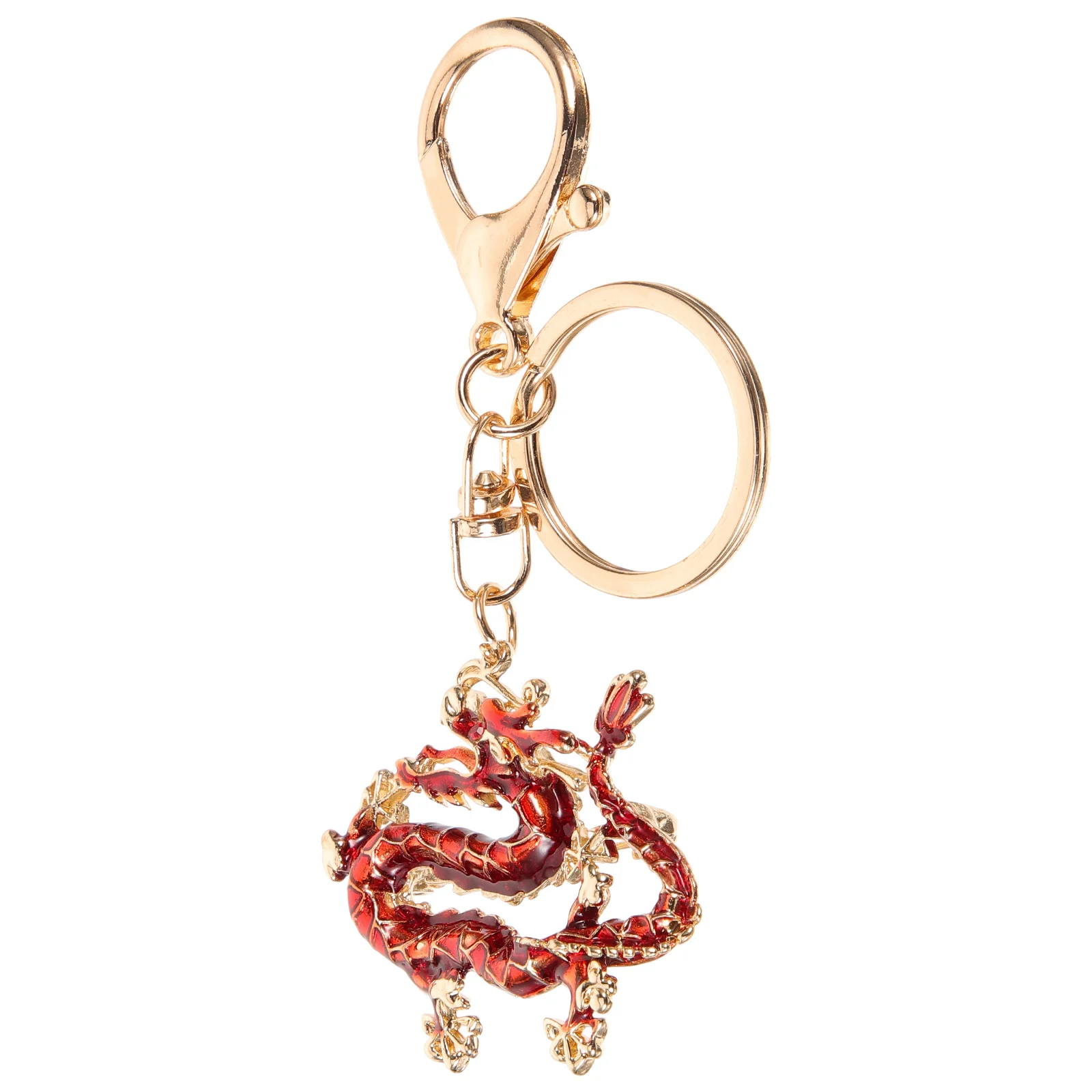 Chinese Dragon Keychain Golden Zodiac Pendant Accessories (Red) Rings Animal Decorative Bag Keychains Metal Modeling