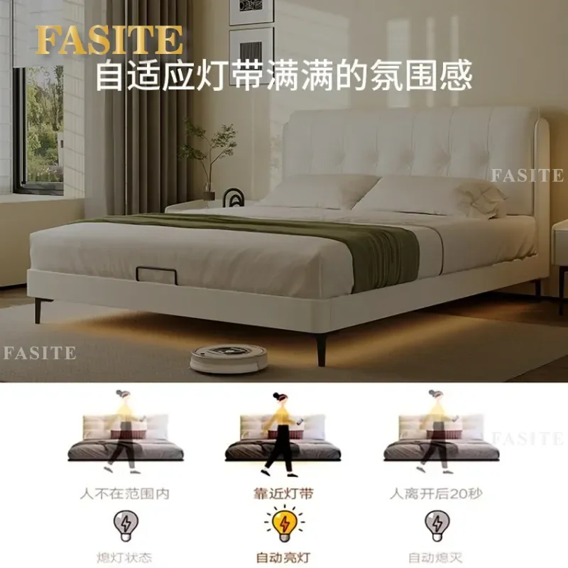 For 1.5m 1.8m Modern Simple Leather Bed Double Master Bedroom High Footboard Suspension Design Comfortable Durable Furniture