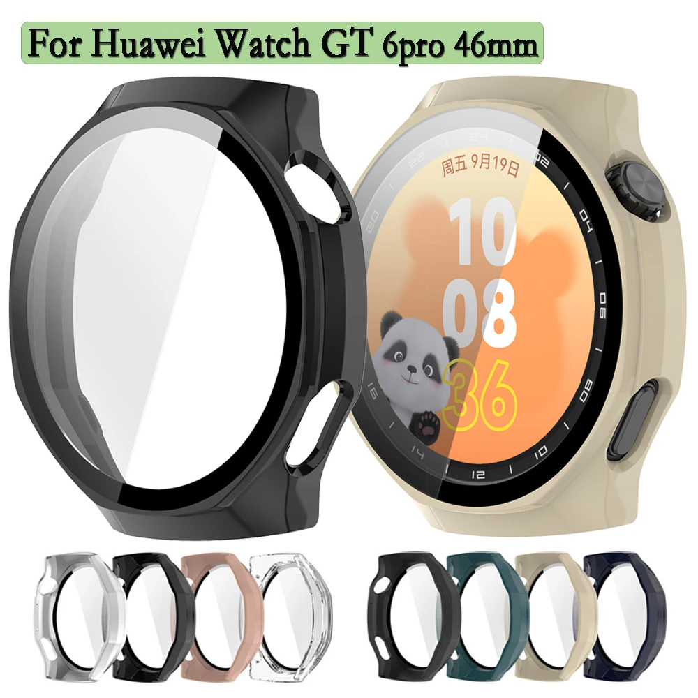حافظة ساعة لهاتف هواوي GT 6pro 46 ملم غلاف صلب 2 في 1 مع شاشة واقي من الزجاج المقسى لتزيين الساعة