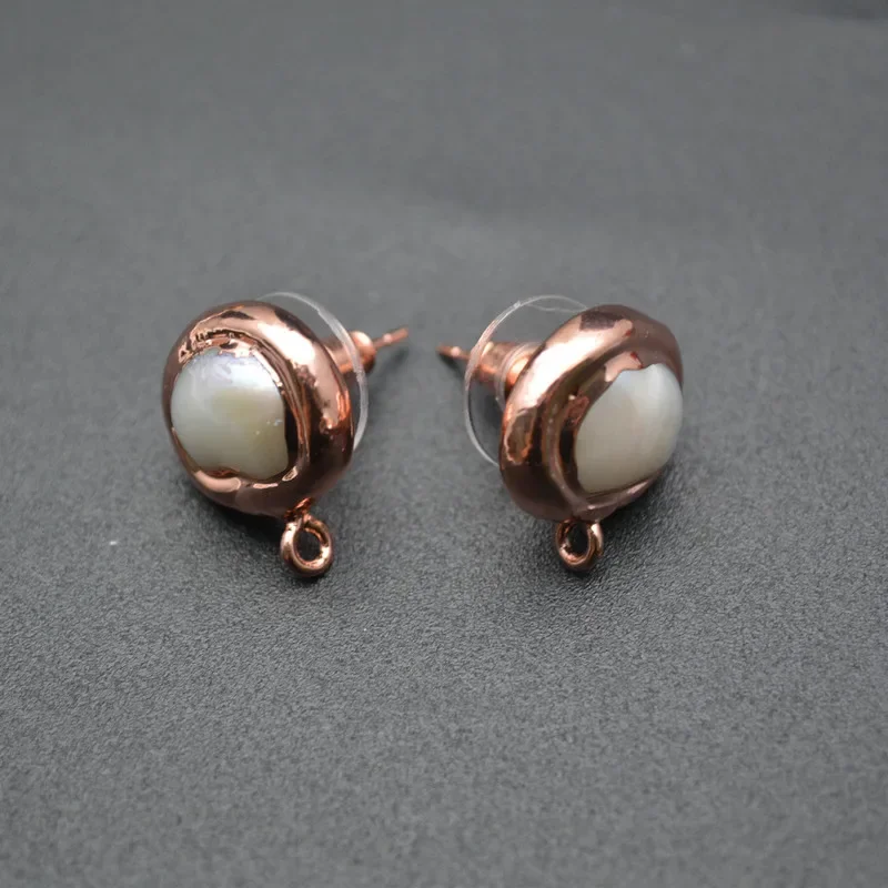 Anti-Fade Gold Plating Natural White Pearl Round Shape Dangle Earrings Parts Jewelry Clasps Findings