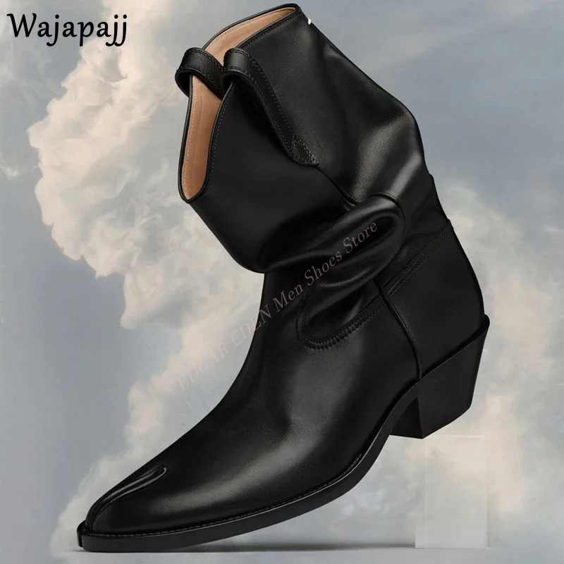 Men Retro Suede Ankle Stacking Boots Square Low Heel Black Brown Shoes Pointed Toe Spring Autumn Comfortable Male Short Boots