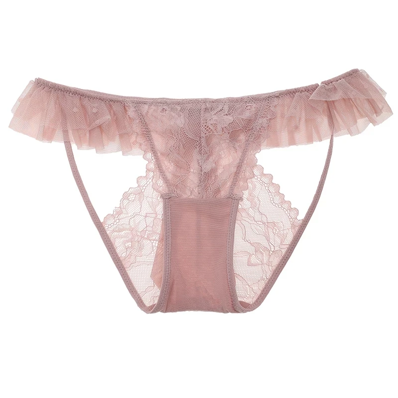 Women's Sexy Lace Ruffle Thong Bow Detail Open Back G-String Panties Intimate Seductive Lingerie for Nightwear