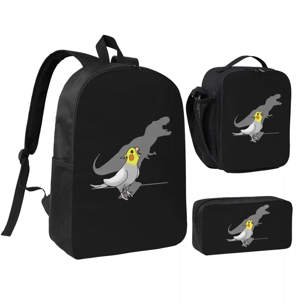 Dinosaur Shadow Cockatoo Cockatiel Backpack Boys Girls BookBag School Bag Shoulder Bags 3ps Insulated Lunch Bag Pencil Case