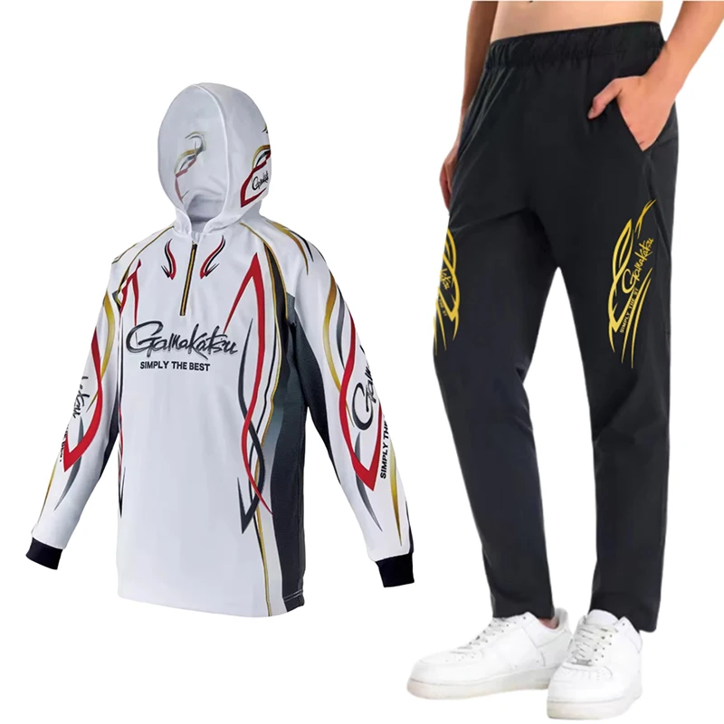 2024 GAMAKATSU Men Fishing Clothing Summer Thin Sun Protection Breathable Quick Dry Ice Silk Fishing Hoodie Fishing Sports Pants