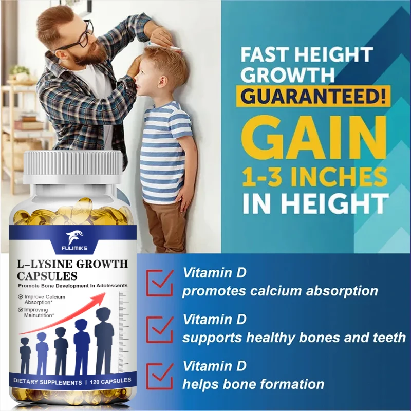 L-Lysine Growth Capsule 1000 mg, Amino Acid Immune Support Supplement with Vitamin D Calcium & Zinc