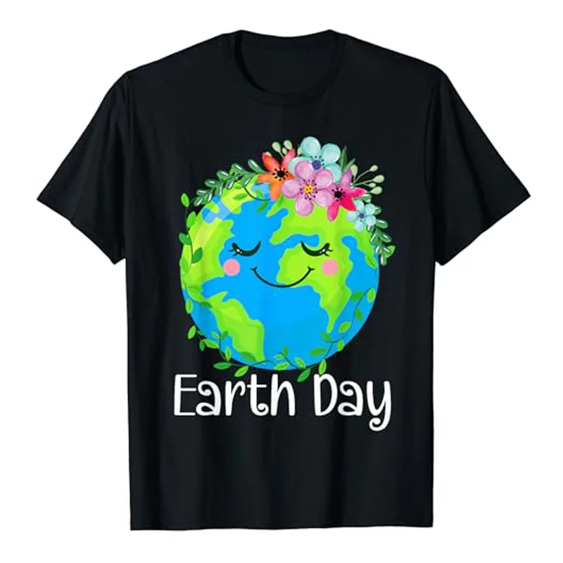 Happy Earth Day Shirt Cute Earth with Floral Earth Day 2024 T-Shirt Short Sleeve Blouses Humor Funny Graphic Tee Streetwear Tops