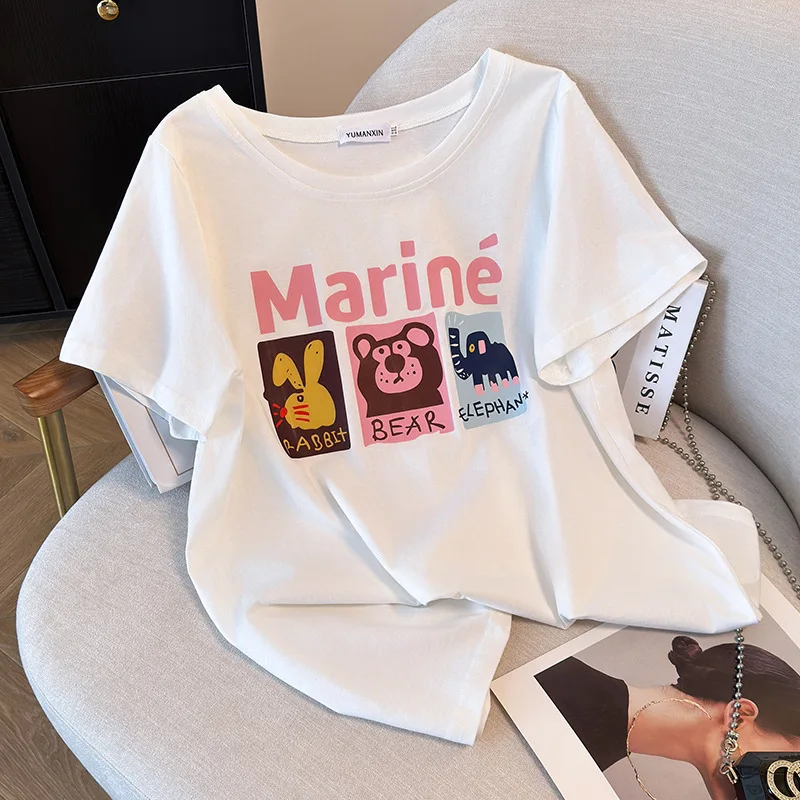 T-shirt col rond femme, estival et à manches courtes, avec dessin animé, 170 noix, grande taille, 6XL, 7XL, 8XL, 9XL, 10XL, 11XL, 170