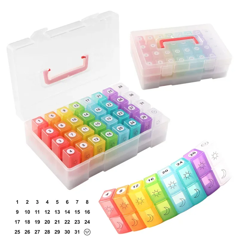 Monthly Pill Cases Travel Dispen Storage Container Colorful Drug Dispenser Packing Container 32 Slot Pill Box Organizer 31 Days