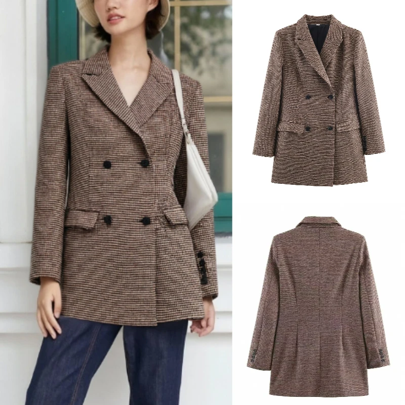 

2025 Fall/Winter New Arrival High-Street Elegant Casual Women's Houndstooth Mid-Length Suit Jacket
