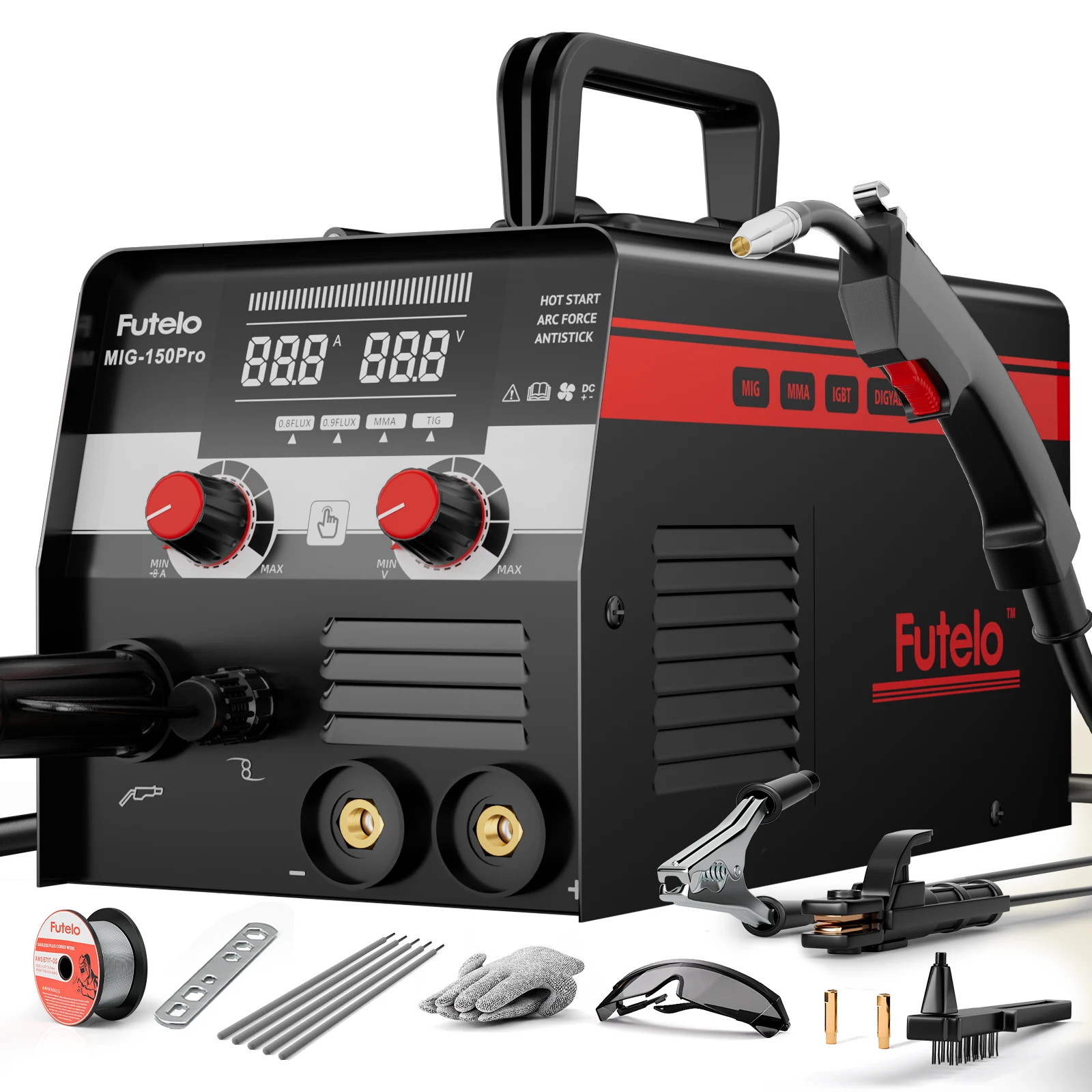 150A MIG Welder, 3 in 1 Flux Core/Lift TIG/Stick Welding Machine 110V, Portable IGBT Inverter Gasless Welder with Synergy & Large LED Display for Metal Repair
