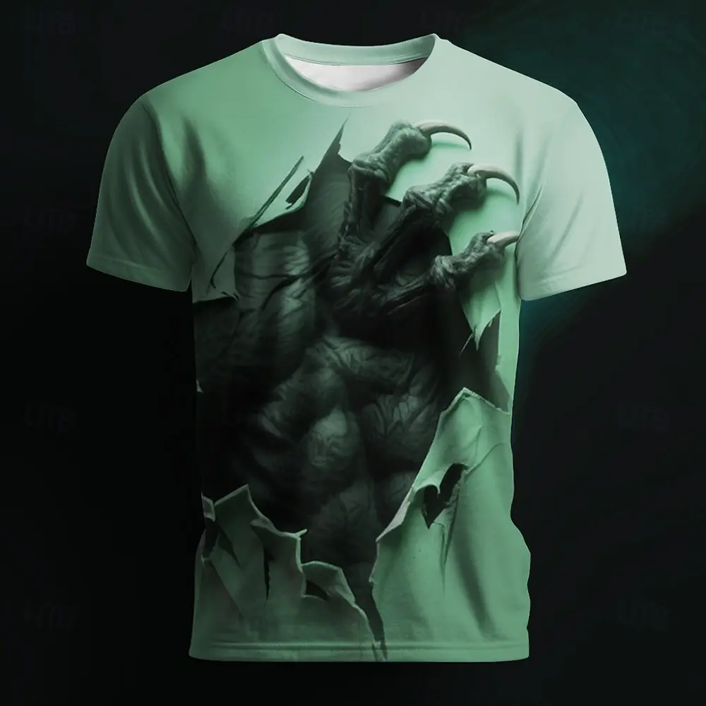 Halloween Men's Optical Illusion 3D Claw Marks T Shirt Short Sleeve T shirt 3D Print Crew Neck Shirt