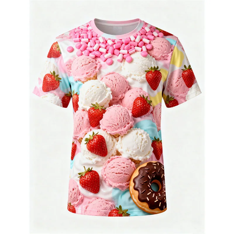 

Sweet Ice Cream Colorful Print Graphic T-shirt Kid Casual Cute Candy Design Short Sleeve T Shirts Street Harajuku Trend New Tee