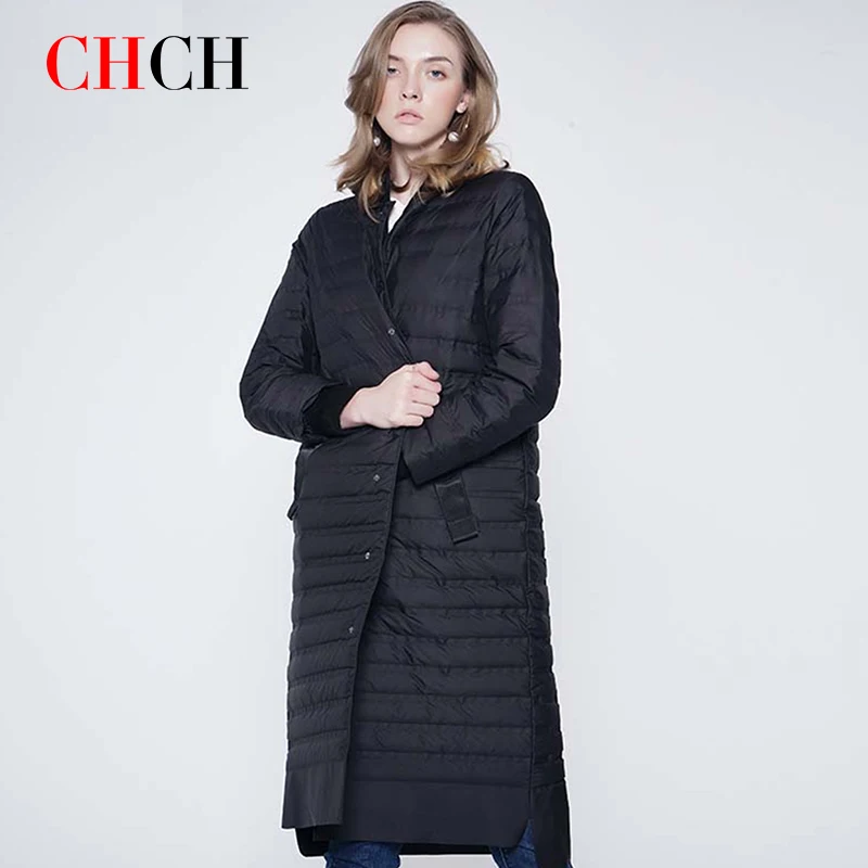 CHCH 2023 New Fashion Luxury Brand Autumn Winter Women Down Jacket Slim Long Coat Female Grid Warm Parkas Outwear Ultra Light