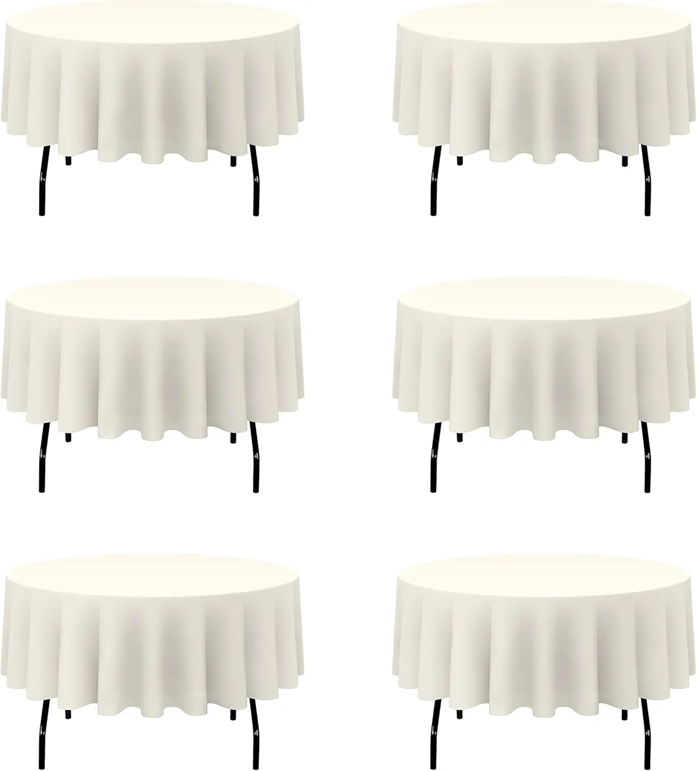 6 Pack Ivory Round Tablecloths 90 Inch - Circle Bulk Linen Polyester Fabric Washable Table Clothes Cover