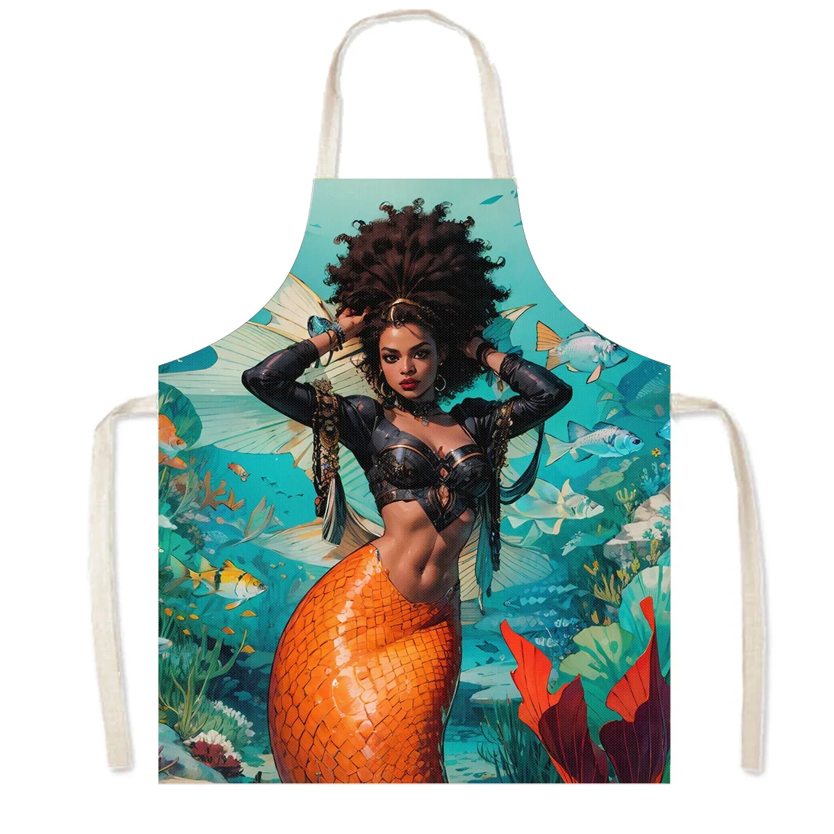 African Cartoon Girls Print Cooking Aprons Afro Women Household Cleaning Pinafore Barber Restaurant Chef Waiter Kitchen Apron