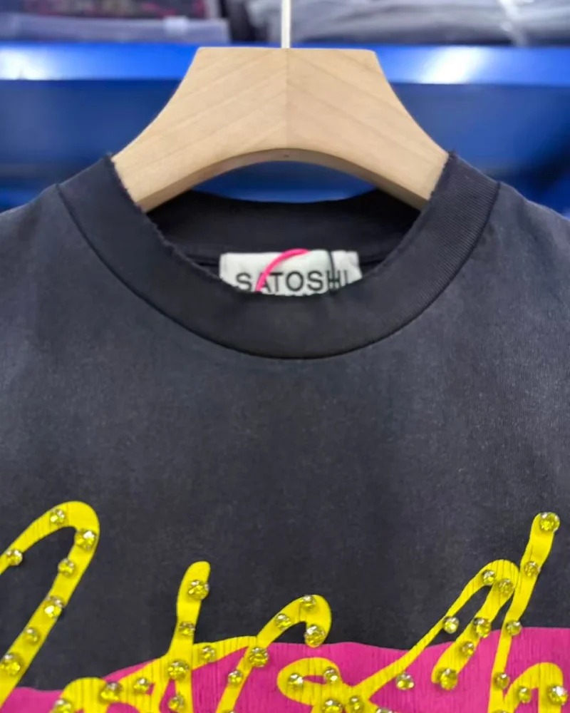 Black Crew Neck Summer, Satoshi Nakamoto Cup Half Full Logo Washed Studs Men Women Sports Tank Top T-Shirt