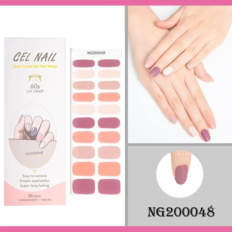 16/20Tips Semi-Cured Gel Nail Patch Red Adhesive Sliders Long Lasting Full Gel Nail Stickers DIY Manicure Harden In UV Lamp Need