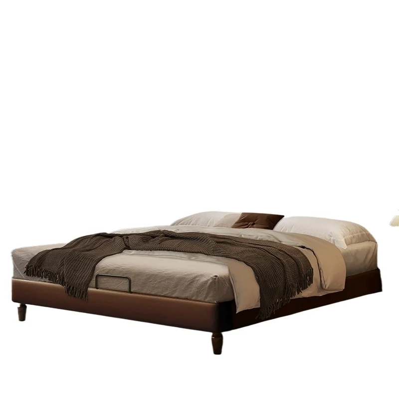 

Leather bed retro master bedroom big bed high-end atmosphere medium antique American style