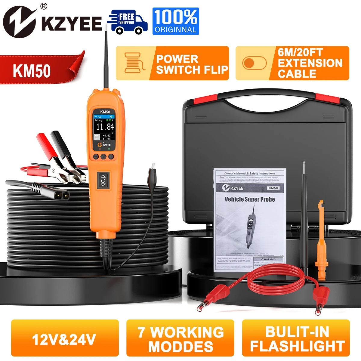 KZYEE KM50 Car Power Circuit Probe Kit 12V 24V Automotive Electric Circuit Tester Fuel Injection Activate Short Circuit Tester