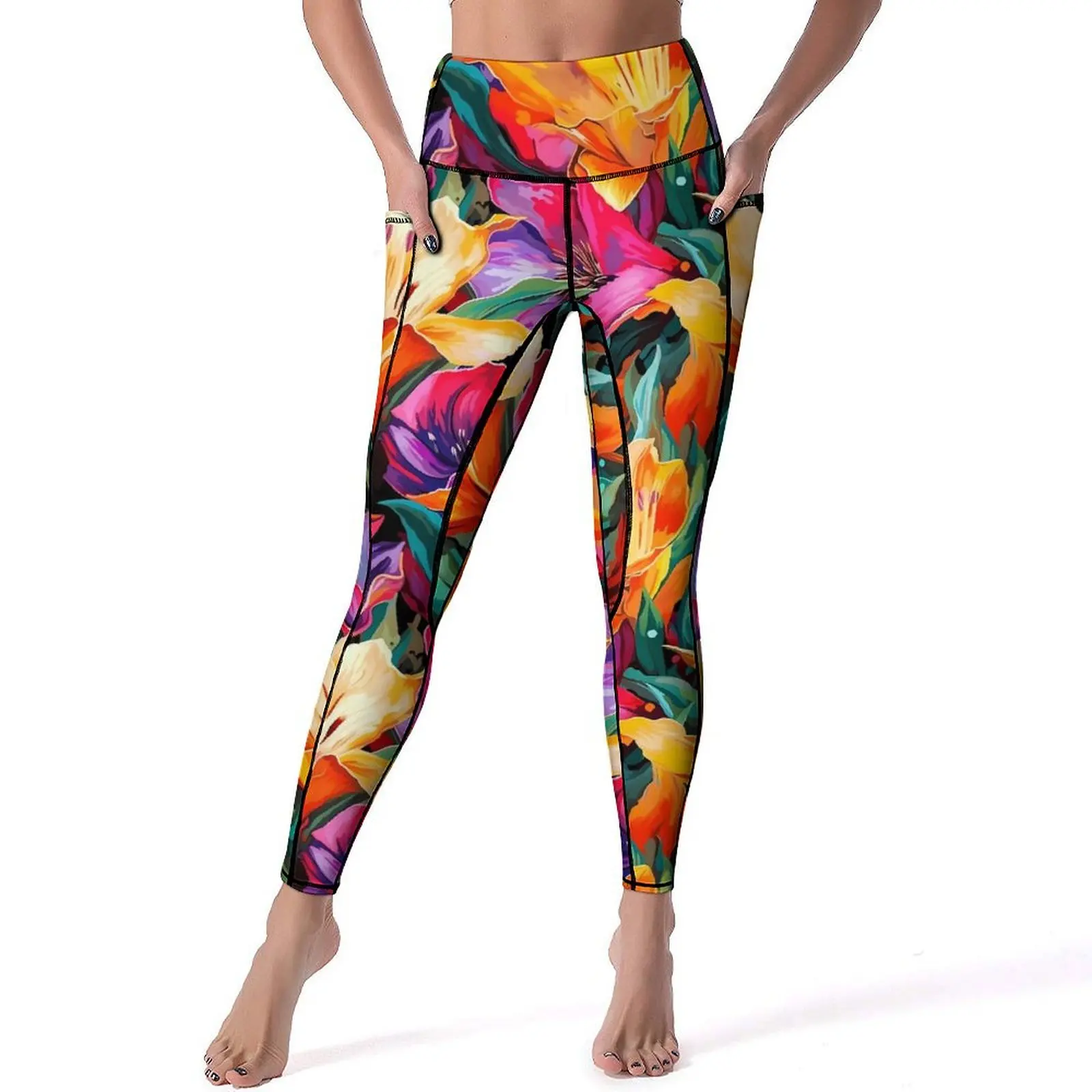 

Lily Floral Tulips Leggings Sexy Colorful Flowers Fitness Gym Yoga Pants Push Up Stretch Sports Tights Retro Design Leggins