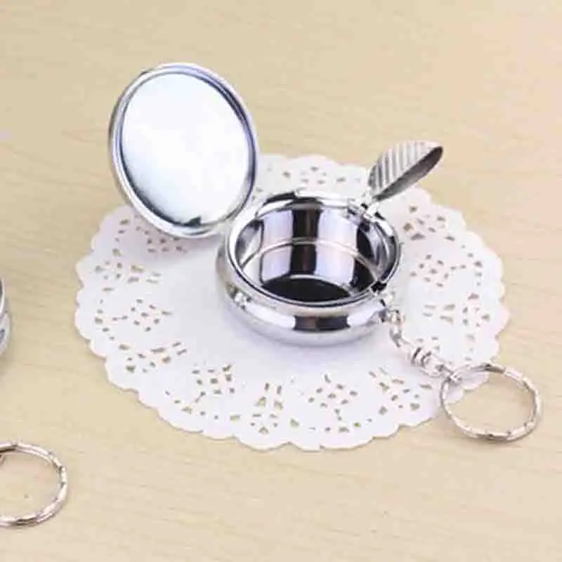 Portable Pocket Ashtray Mini Stainless Steel Cigarette Ashtray with Key Chain