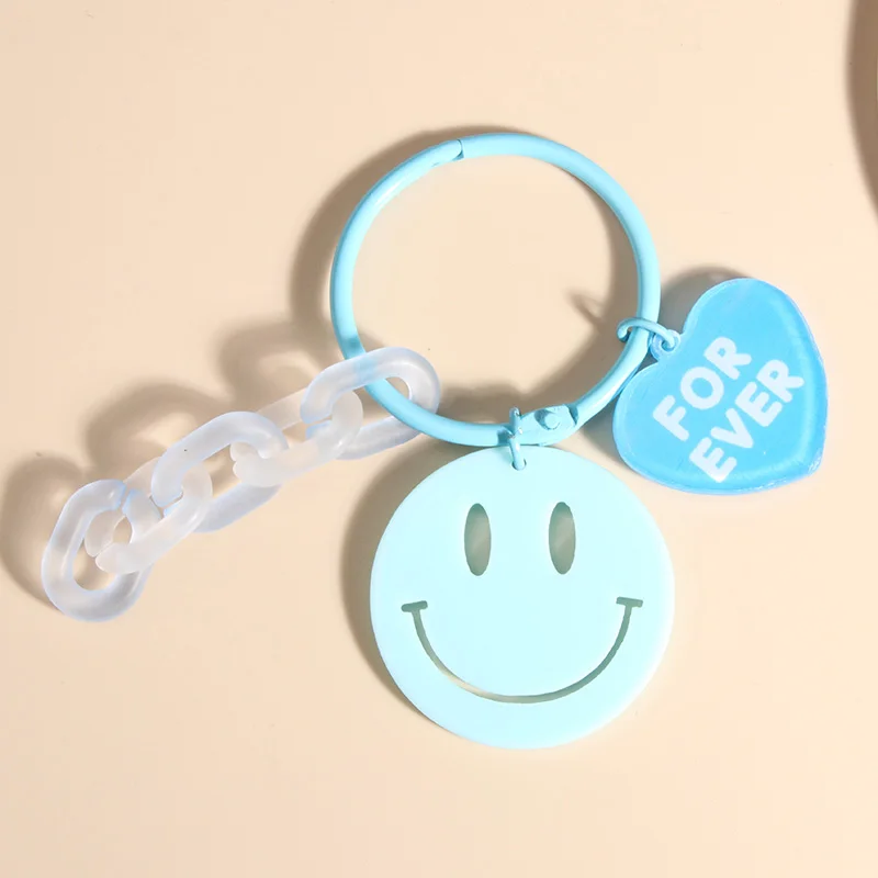 Lovely Acrylic Keychains Blue Smile Face Forever Heart Key Rings Friendship For Women Men Good Gift DIY Jewelry