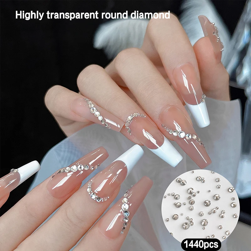 1440pcs Flat Bottom Nail Art Rhinestone Clear/Ab Color Shiny Czech Crystal Rhinestone For Nail Decoration DIY Nail Charms Nail