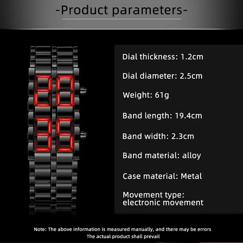 Watch Men Black Full Metal Red Blue LED Display Watches Gifts for Male Boy Sport Creative Clock