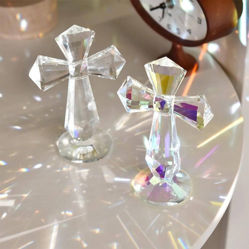 1pc Crystal Decorative Ornaments, Crystal Cross, Crystal Angel, Transparent And Dazzling Light-Capturing Decorative Ornaments