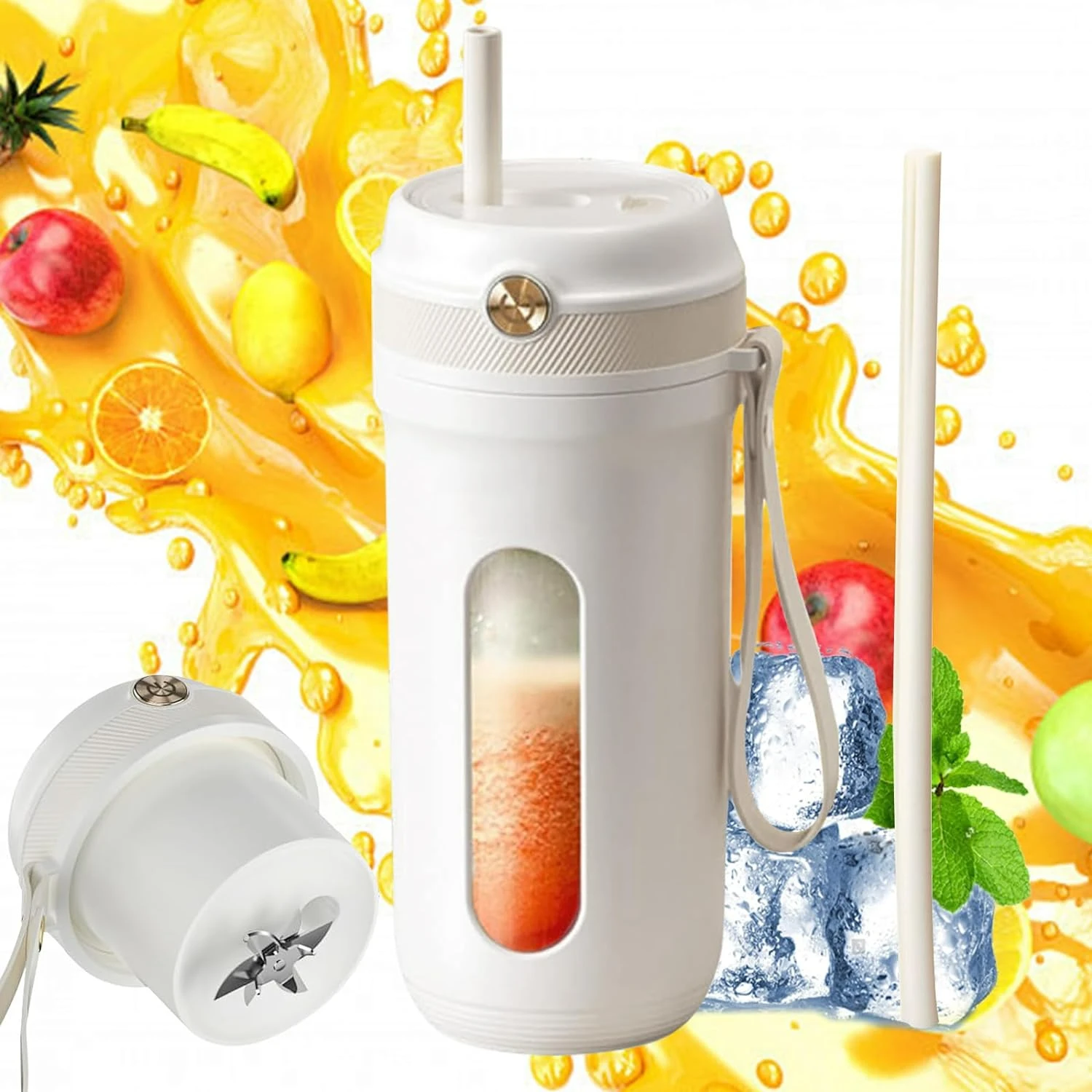 

Portable Personal Size Blender for Shakes and Smoothies with 10 Ultra Sharp Blades, BPA-Free 16 Oz Mini Blender Cup. Convenient