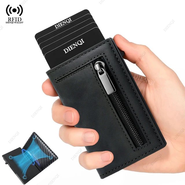 Magnetyczne etui na karty kredytowe Luksusowy portfel męski Rfid Blocking Pop Up Minimalistyczny portfel Skórzany portfel na karty bankowe Vallet dla mężczyzn