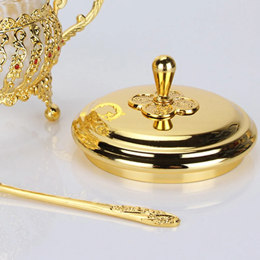 

Stylish Golden Seasoning Jar Set Glass and Alloy Material with Lid Spoon for Kitchen Condiments Storage Space Saving Spice