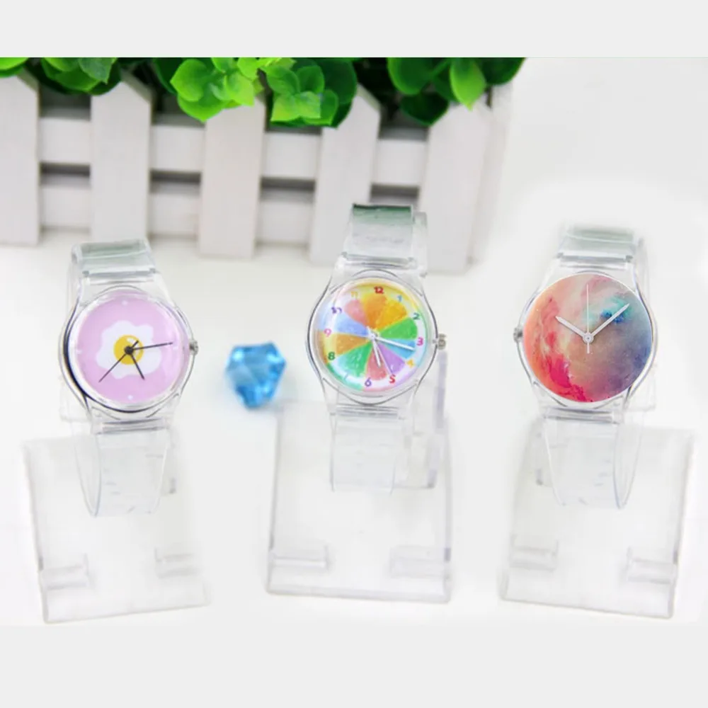 Transparent PVC Women's Watch Simple Fresh Ladies Watches Sports Leisure Teenage Girl Quartz Watch Novelty Cartoon Crystal Clock