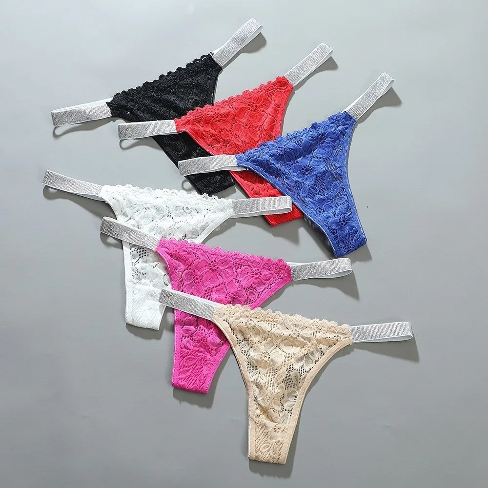 Ins Crystal Lace Flower Panties Mid Waist Transparent Rhinestone Thong Female Underwear Underpants Mesh Briefs Girl
