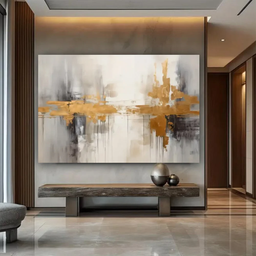 

Gold foil texture Abstract 100% Hand Drawn Unique Original Wall Art for Living Room Decorative Interior Aesthetics Home Artwork